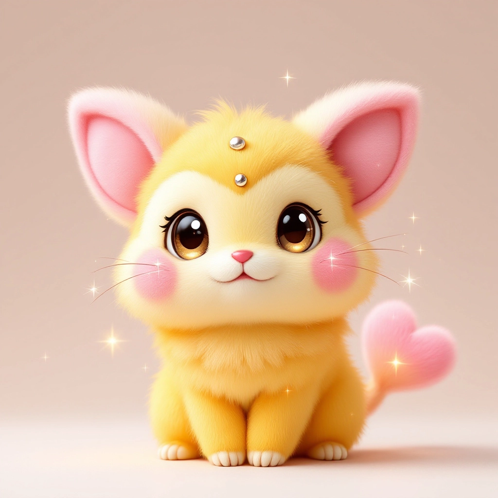 AI-generated image of an electric-type Fakemon with yellow fur, large round ears, rosy cheeks sparking with static, and a heart-shaped tail tip.