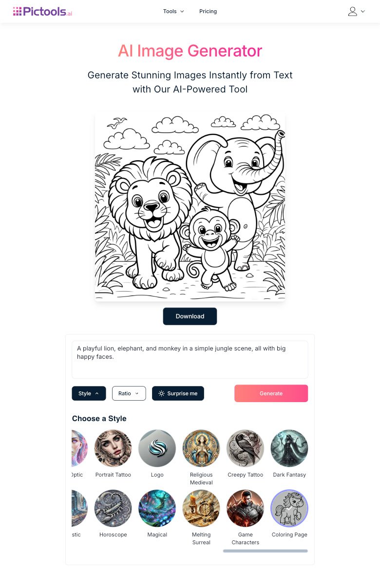 AI Image Generator Coloring Page Style
