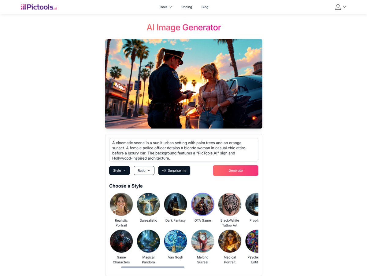 GTA Style AI Image Generator PicTools